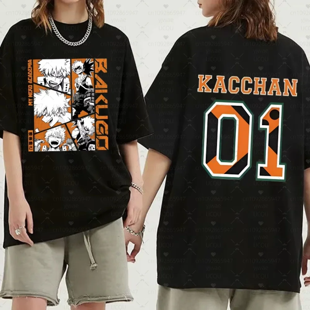 

Новые футболки с принтом аниме Bakugou Katsuki, модная футболка унисекс с коротким рукавом, женская летняя повседневная свободная футболка, женская одежда