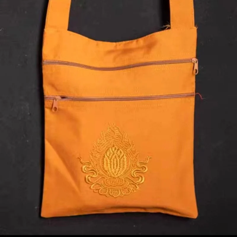 Tibetan Style Buddha Disciple Monk Shoulder Bag - Vintage Canvas Buddhist Treasure Bag, Traditional Tibetan Cloth Bag Decor