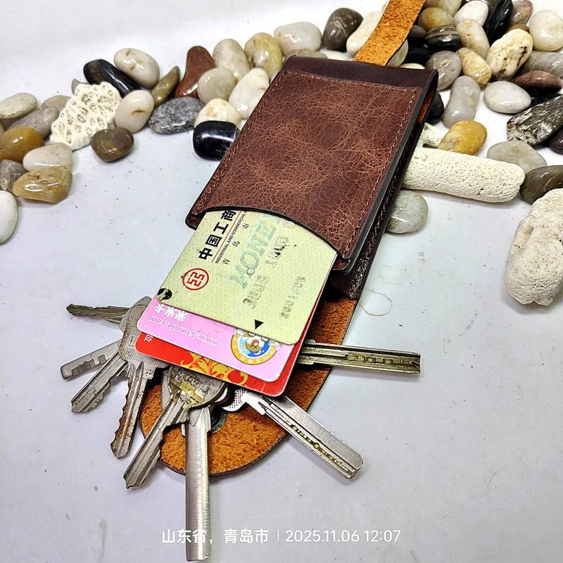 Blongk Multifunctional House Key Bag Leather Large Capacity Key Case Drawstring Key Organizer Card Holder Men Women 1871KL