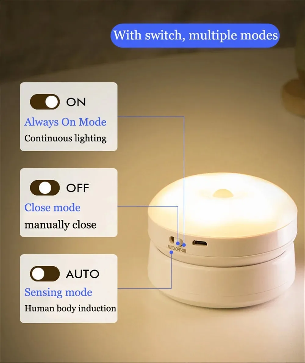 Night Lamp With Motion Sensor Night Light Rechargeable Wireless Led 360 Rotating Magnetic For Kitchen Room Bedside Table