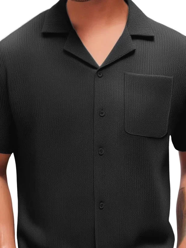 

Slim Fit Cuban Collar ort Sve Men's irt Single ket Single Button Thin Outerwear Casual Summer Faion Youth Trend