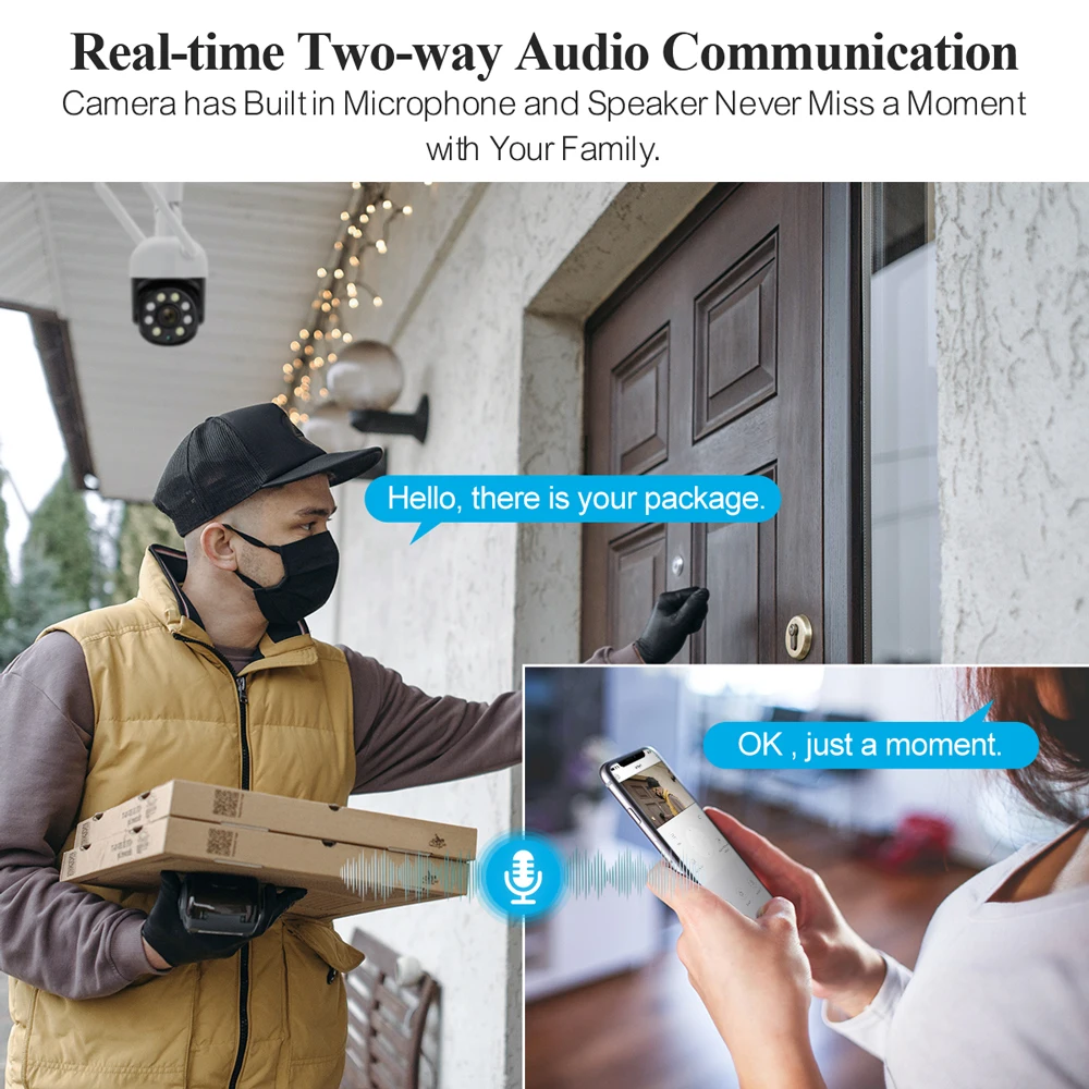 Techage 4MP WIFI IP Camera Two-way Audio Full Color Night Vision Human Detection Wireless IP66 Outdoor PTZ Security Camera