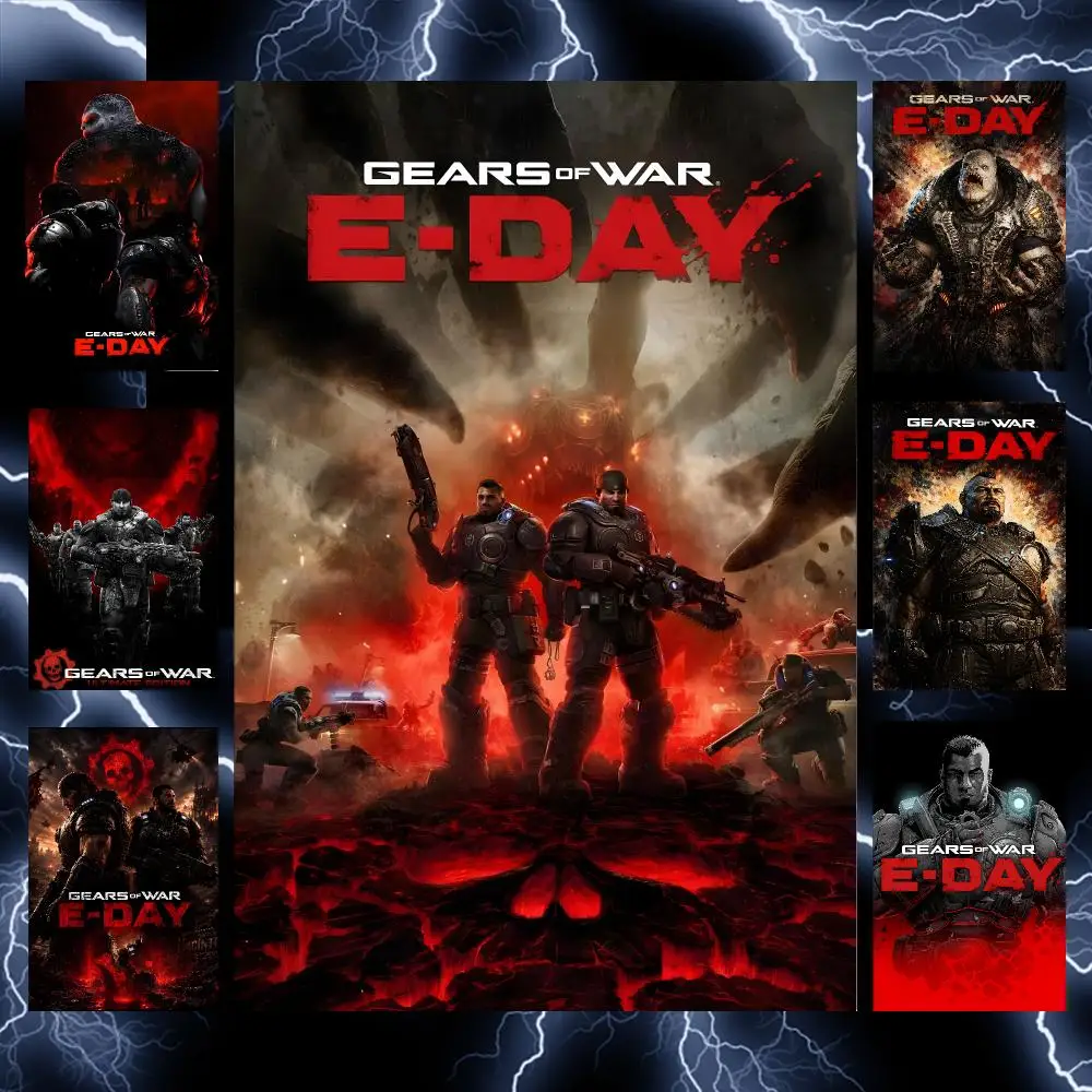 Action Game G-Gears of War E-Day Poster Self-Adhesive Wall Art Poster HD Waterproof PP Bedroom Cafe Gym Home Decor Gift