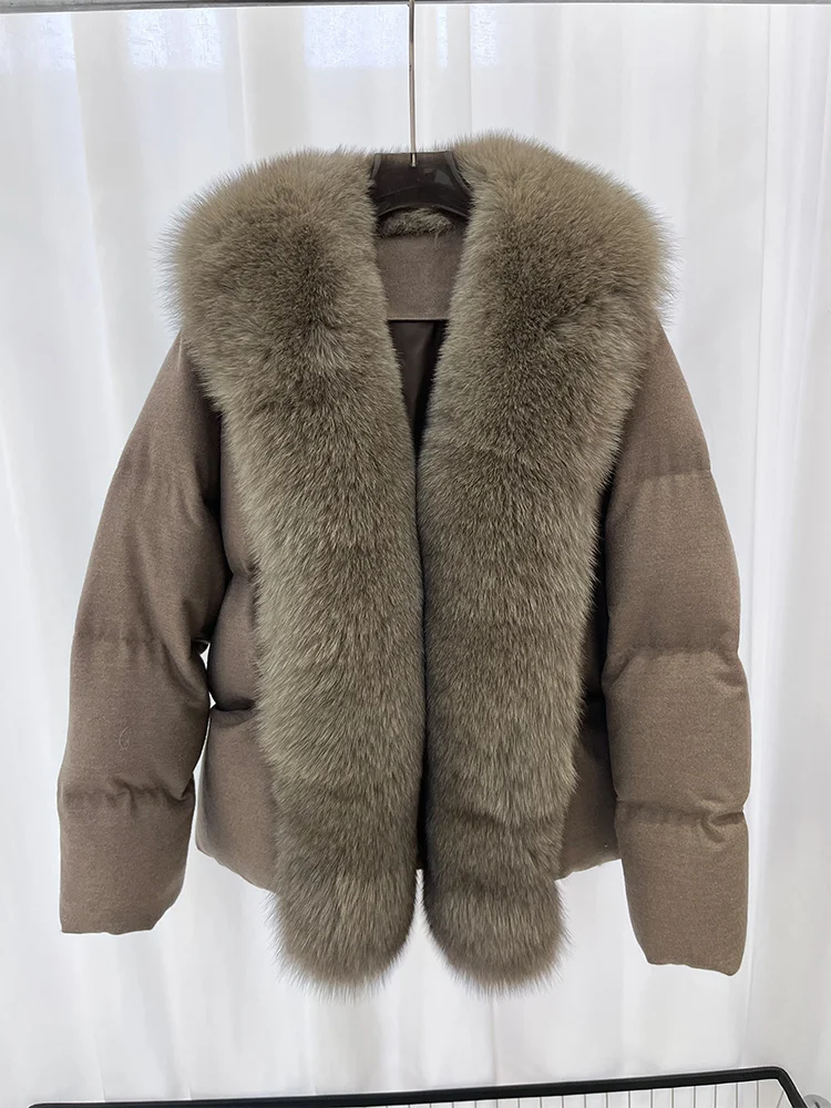 2025 frauen Winter Warme Gans Unten Jacke Große Echt Fox Pelz Kragen Kaschmir Wolle Jacken Dicke Weibliche Puffer Jacken Heißer Verkauf