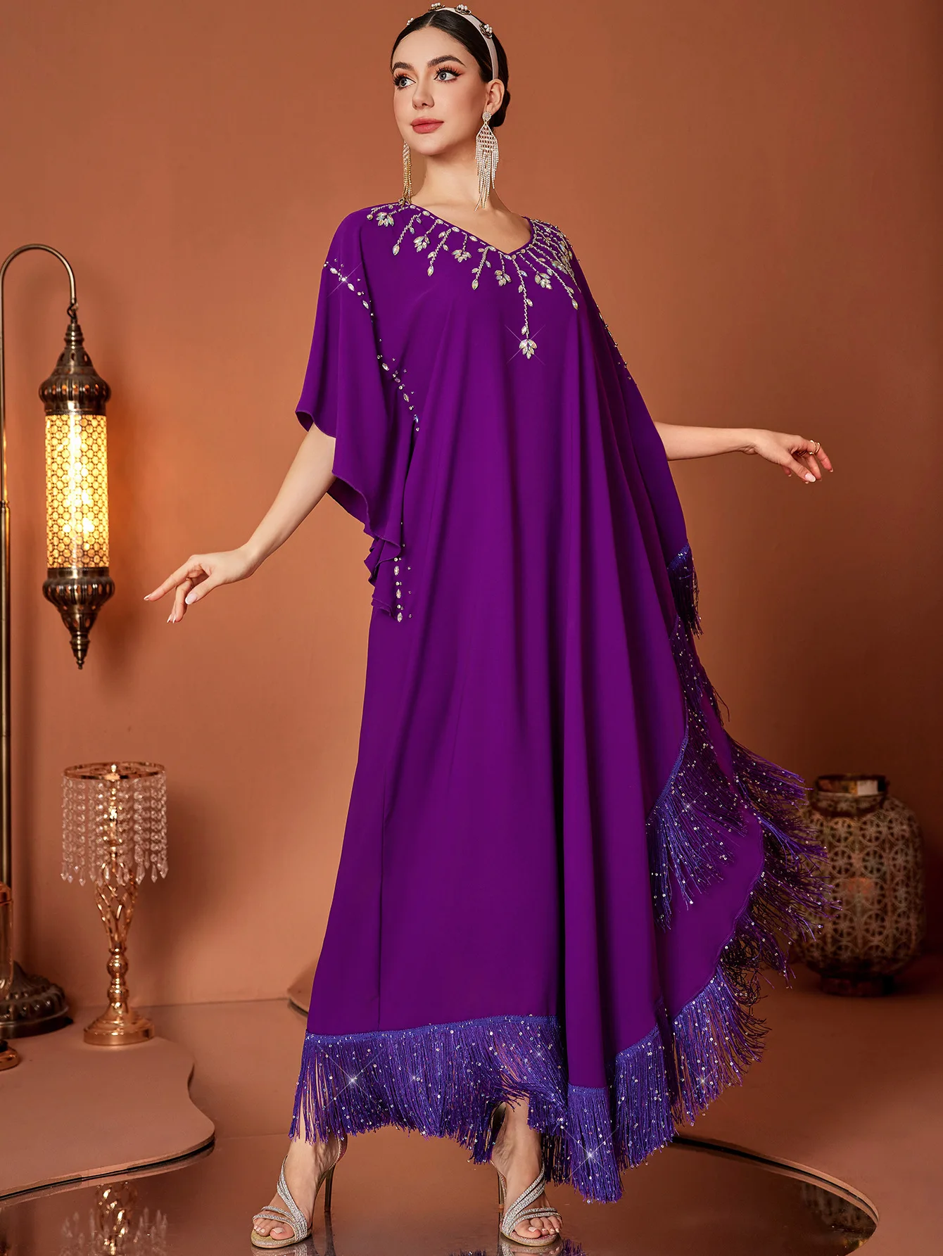 Eid Muslim Dress Women Abaya Bat Sleeve Tassel Long Dresses Vestidos Largos Party Caftan Jalabiya Ramadan Dubai Arab Robe 2025