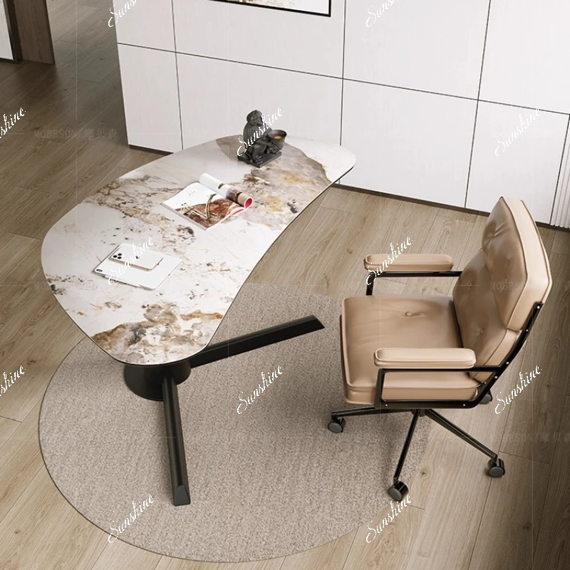 

Minimalist advanced computer desk design, special-shaped rock slab, light luxury modern home bedroom