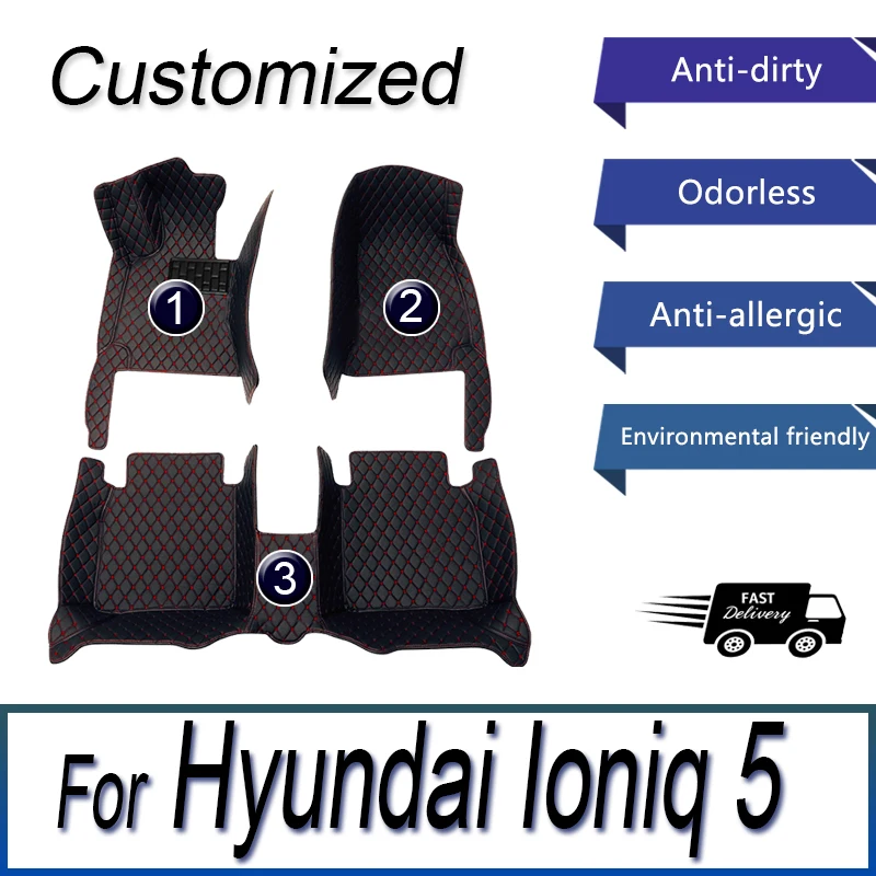 Custom Automotive Car Floor Mats For Hyundai Ioniq 5 2020 2021 2022 Auto Luxury Leather Men Women Car Mats Full Coverage