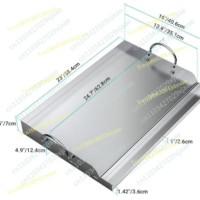 Stainless Steel Cooking Grill Pan Flat Top Plate Inserted with Grease Groove Handle