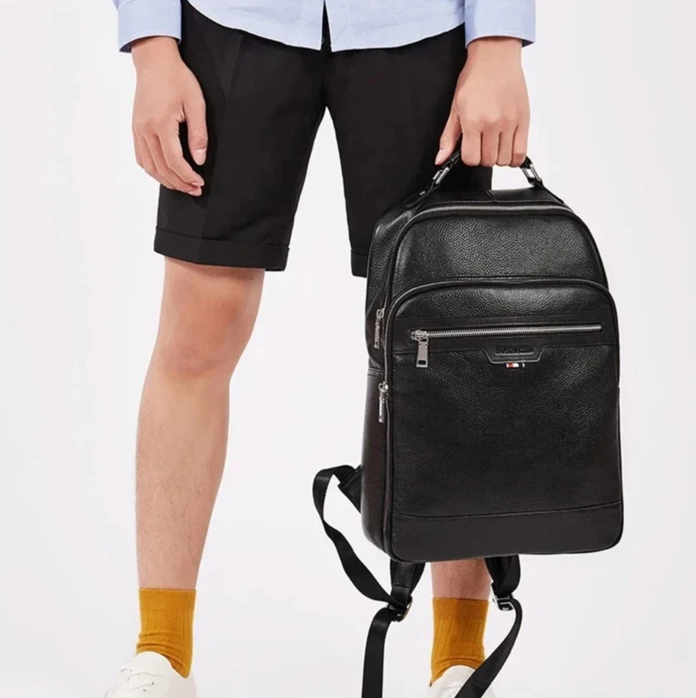 New Large Real Leather Backpack School Book Bag Cowhide Genuine Leather Male Leisure Bag Men Laptop 14 Inch Backpack