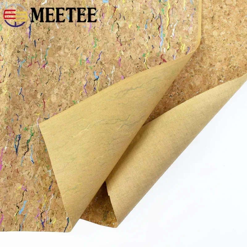 Meetee 90x140cm 0.5mm Pure Natural Cork Leather Fabric Wood Grain Cloth Soft Material for Background Shoes Handbag Decor Crafts