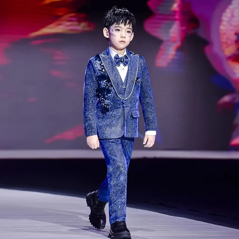 High Quality Children Tuxedo Suit Custom Logo Size Slim Fit Boys Wedding Suit 5-Pieces Suit A3531 Factory Direct Sale