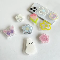 INS Korea 3D Cute Flower Transparent Phone Holder Grip Tok Griptok Support for IPhone 16 Pro Accessories Folding Finger Stand