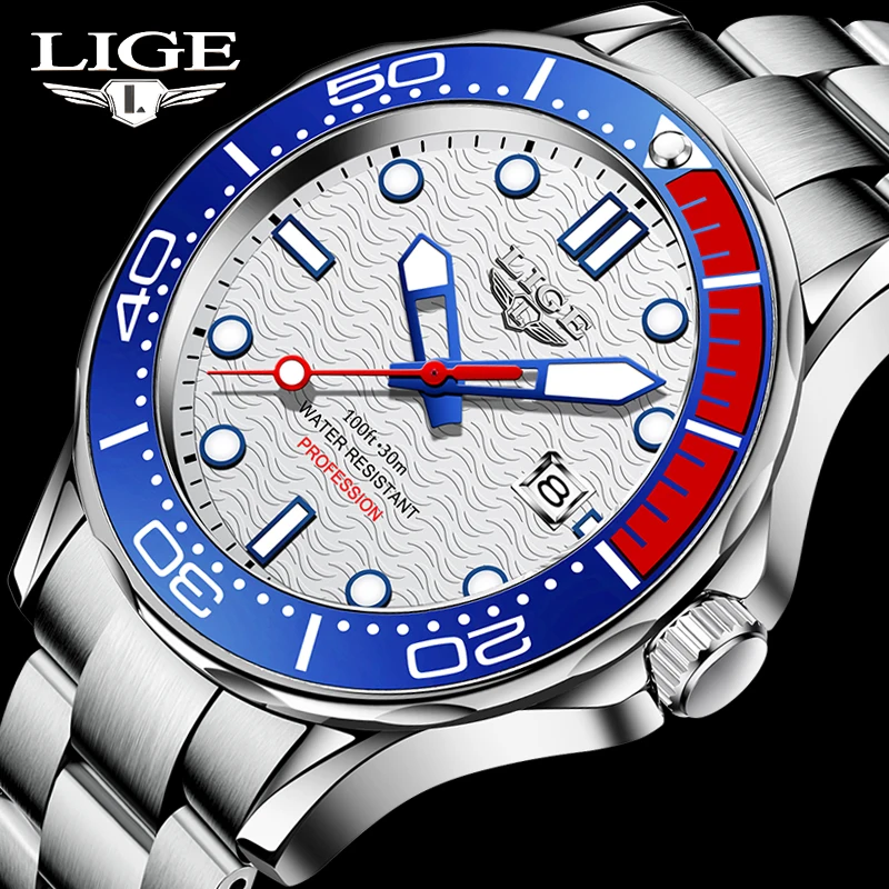

LIGE Original Design Luxury Quartz Man Watch Fashion Stainless Steel Band Casual Sport Waterproof Luminous Watches for Men Gifts