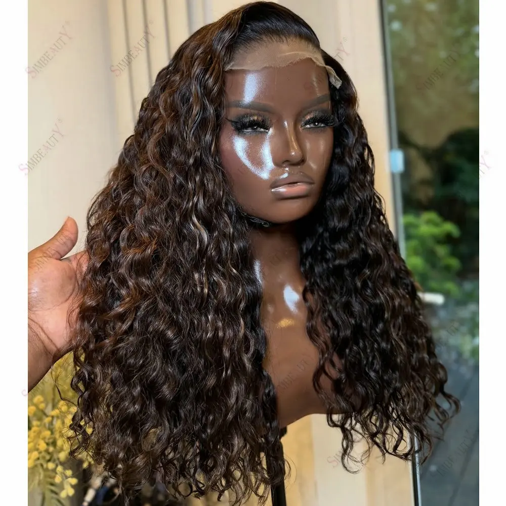 Schokoladenbraune Highlight 360 Lace Frontal Perücken aus Echthaar, 200 Dichte, Full Lace 5X5 HD Lace Perücken, vorgezupfter natürlicher Haaransatz – Detail 1