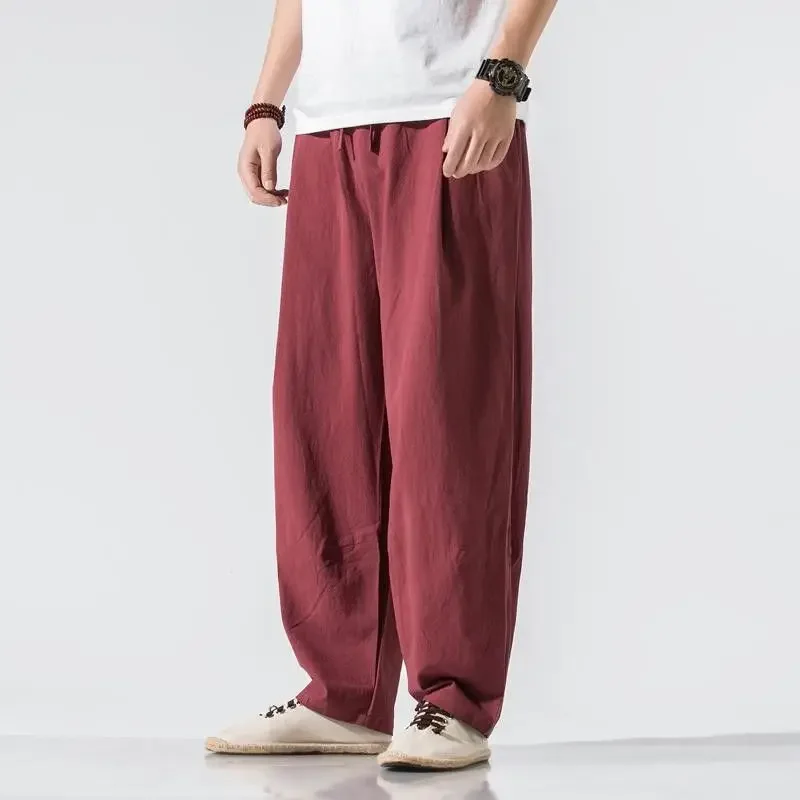 Pantalones holgados para hombre, pantalón informal, estilo Hippie, ancho, cómodo, Harajuku, Y2k, de algodón, clásico, a la moda, de verano