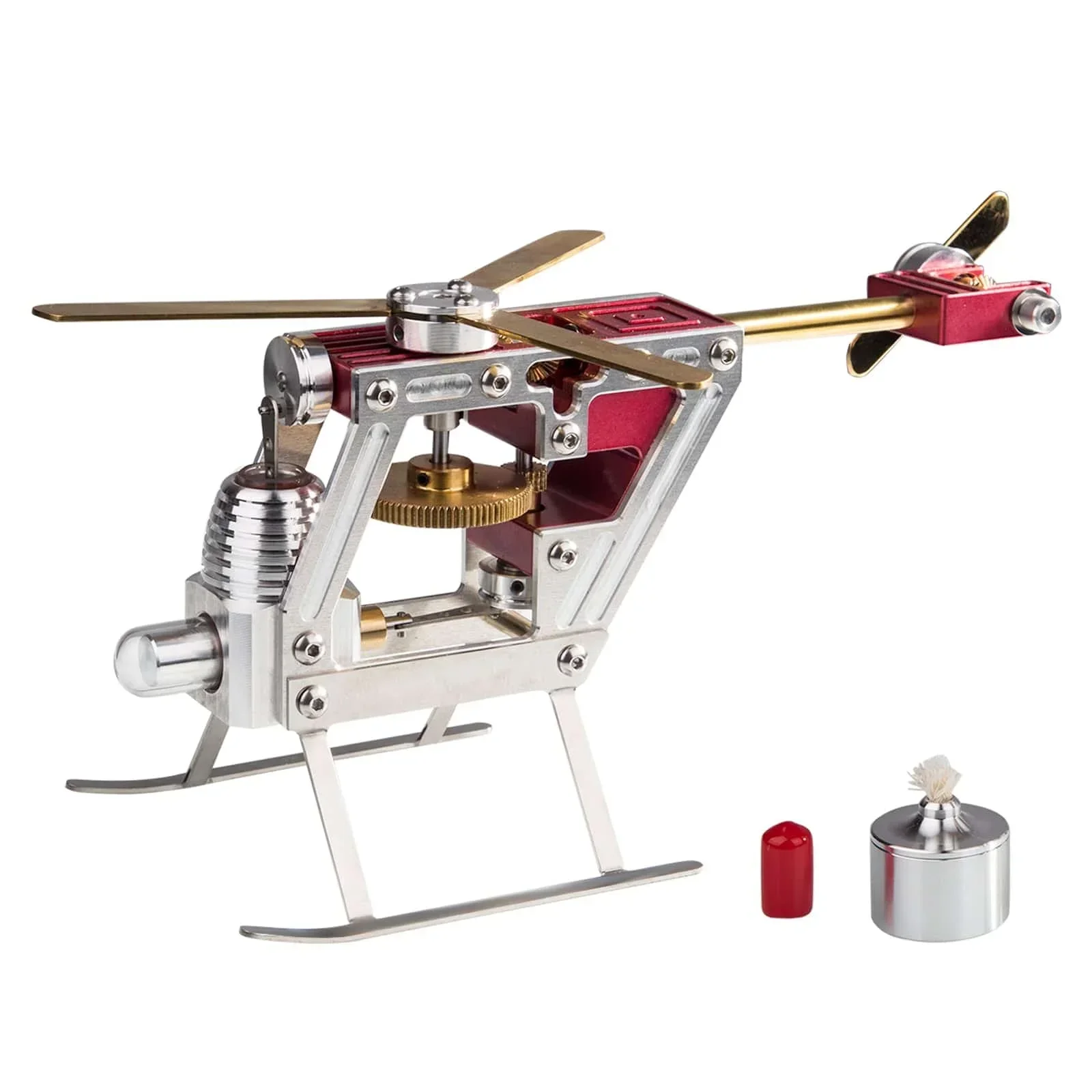 Y-shape Mini Helicopter Model Building Kit for Adults Metal Hot-air Stirling Engine Powered Engine Generator Kids Gift