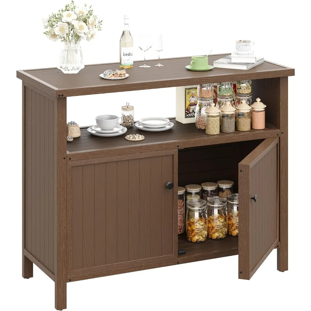 

Outdoor Storage Cabinet - Patio Bar Table with Storage and Shelves - Weather Resistant Sideboard for Patio, Pool, Garden, Indoo