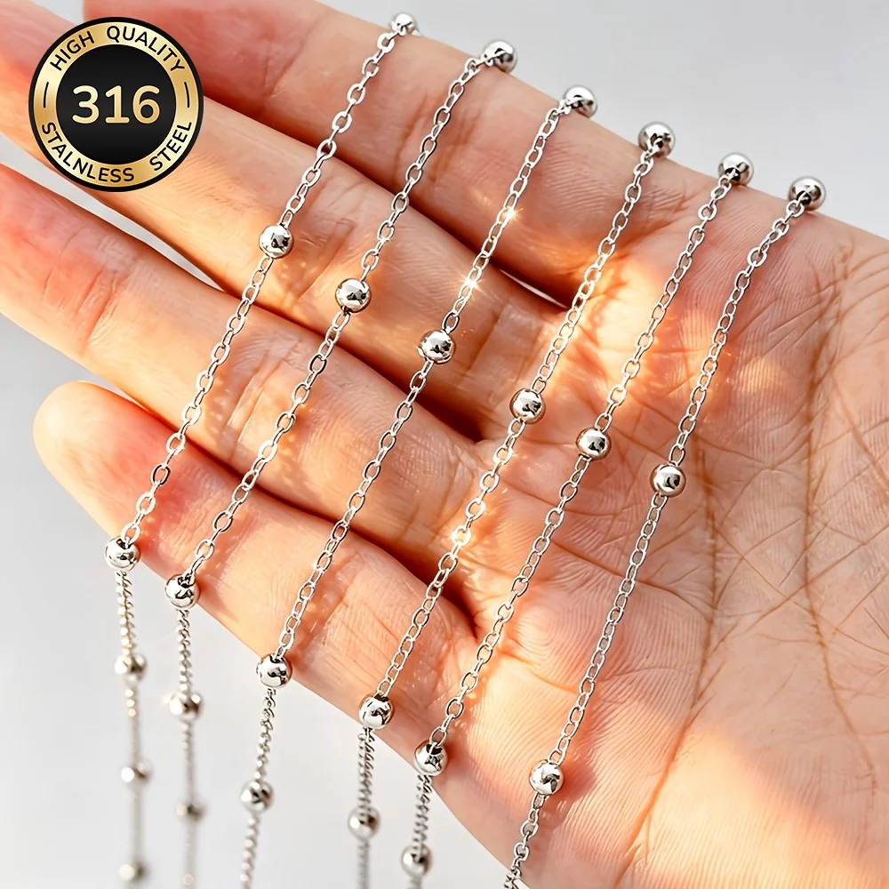 11Pcs Stainless Steel Classic Cross Bead Chain Necklace, with 5Cm/1.96Inch Extension Chain, Waterproof and Durable, Non-Coated, Hypoallergenic Material, Unisex Style, Simple and Fashionable Trendy Couple's Clavicle Chain, Hip-Hop Stackable, Suitable for Daily Wear and Parties, Multifunctional DIY Jewelry Making Accessories, Perfect for DIY Enthusiasts