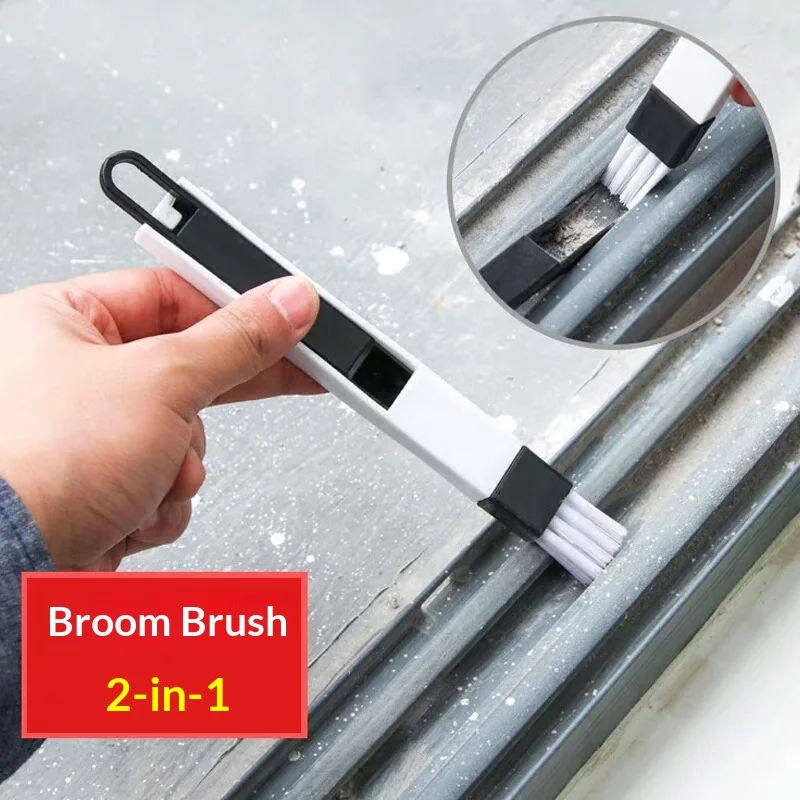 Portable 2‑in‑1 Groove Cleaning Brush Crevice Dust Brush For Window Track Door Gap Keyboard Household Cleaning Tool