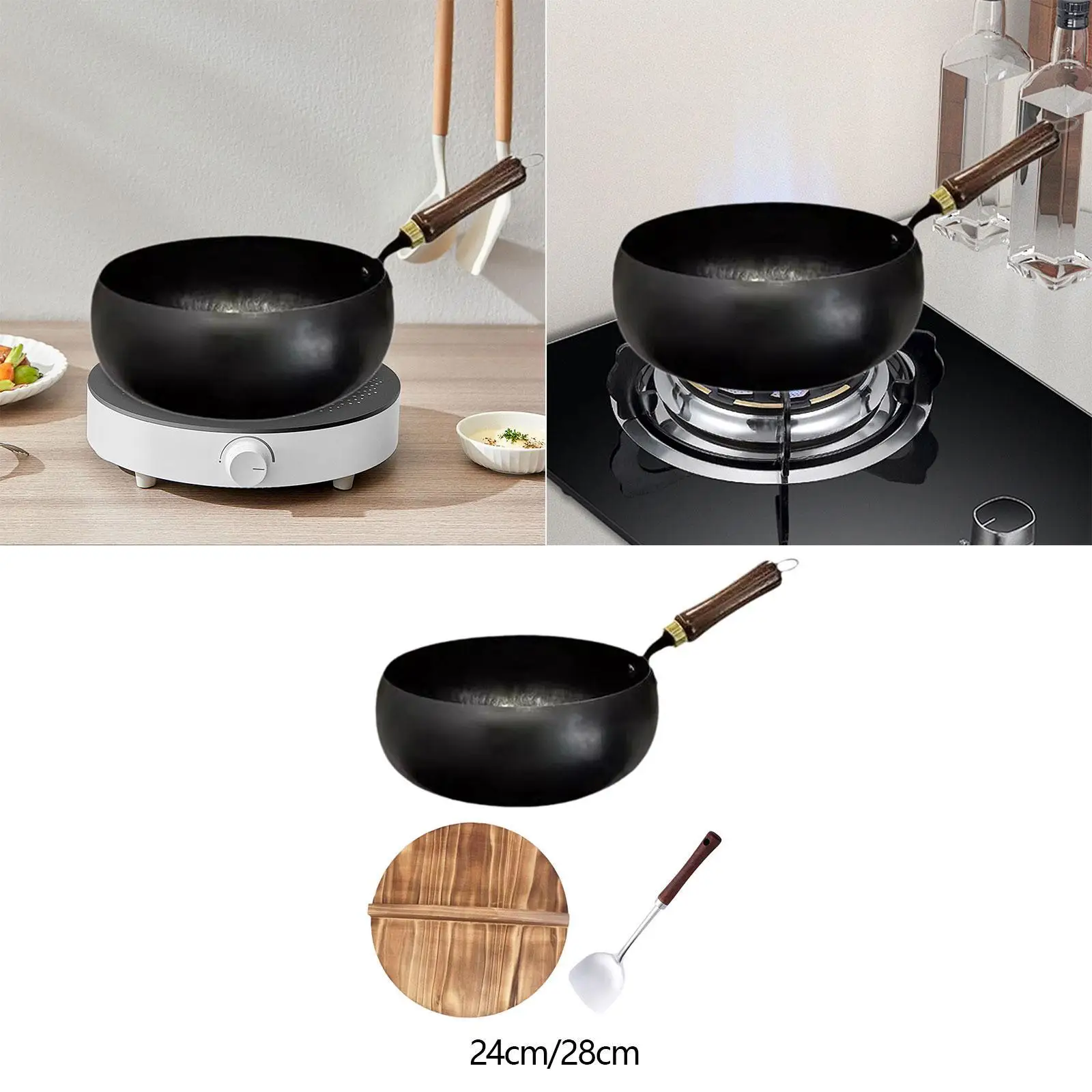 

Wok Pan Round Bottom Wok Uncoated General Boiling Induction Cooker Saute Pan Non Stick Skillet Cooking Iron Wok Chinese Wok