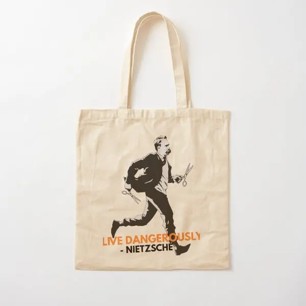 

Live Dangerously Nietzsche Cotton Canvas Bag Shoulder Bag Women Designer Unisex Printed Tote Handbag Casual Fabric Grocery