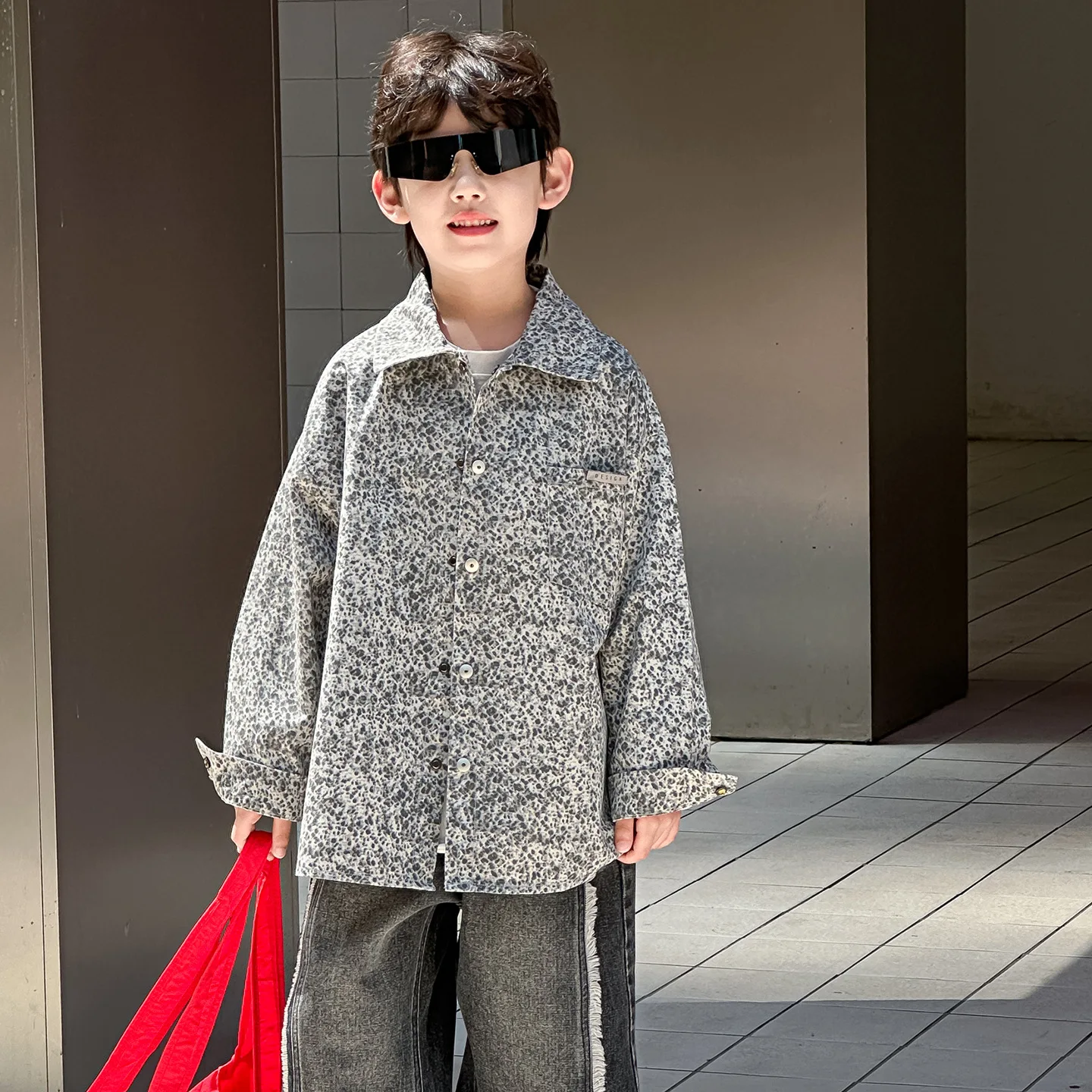 

Boys Autumn Shirt 2025 New Korean Fashionable Casual Daily Leopard Long Sleeve Turn-down Collar Coat All-match Spring