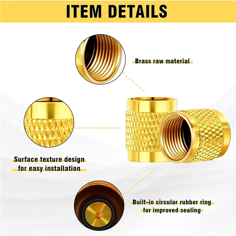 【A87T】100 Pcs 1/4Inch Brass Flare Cap, Solid Brass Caps With Neoprene O Ring Seal, 1/4Inch SAE HVAC Valve Caps
