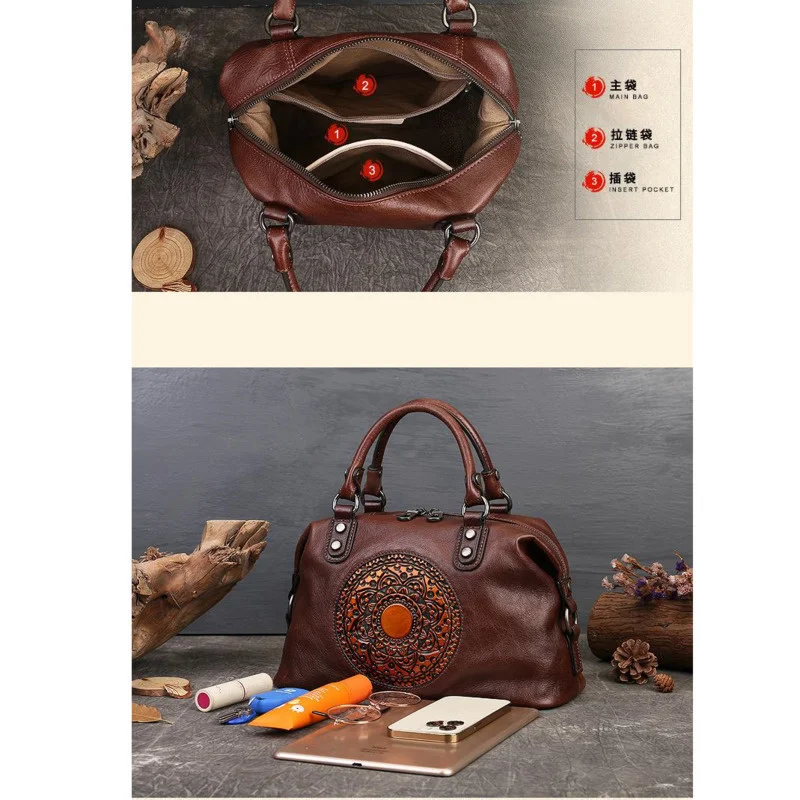 GAGACIA Vintage Boston Women Casual Tote High Quality Bohemian Style Genuine Leather Ladies Should Bags 2024 New Luxury Handbag