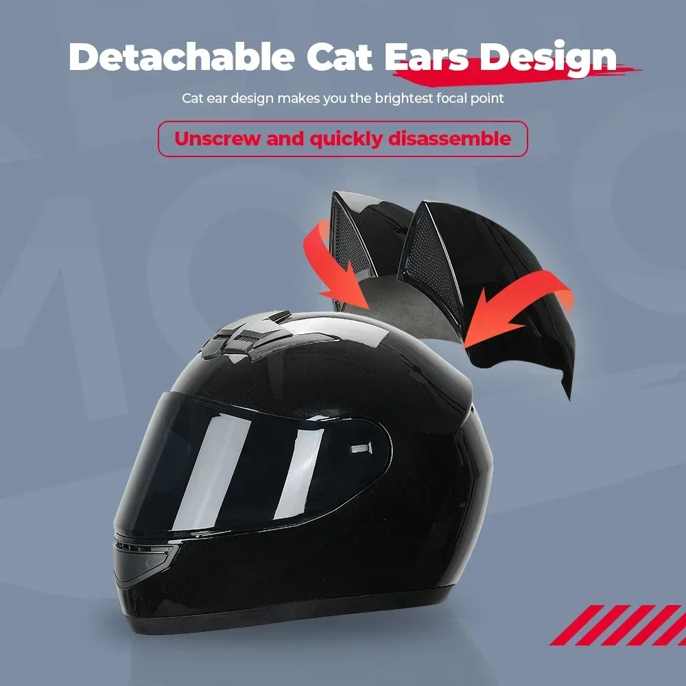 black cat ear motorcycle helmet Women Ears adheres with adhesive tape Motorcycle Helmet Full Face Cat