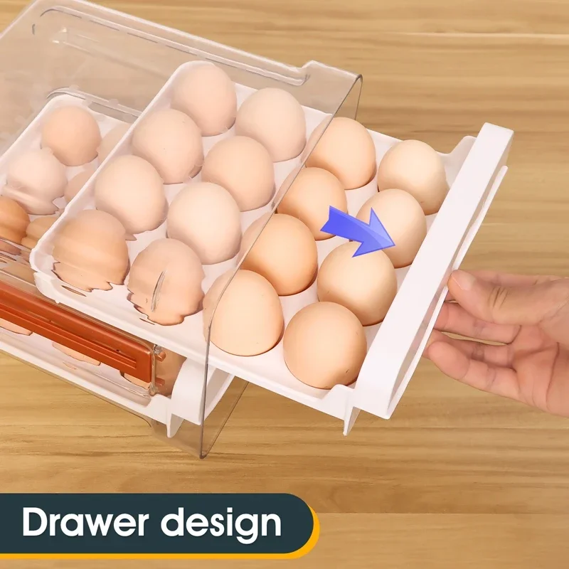 Refrigerator egg organizer with time scale drawer type egg box stackable transparent refrigerator fresh egg storage box