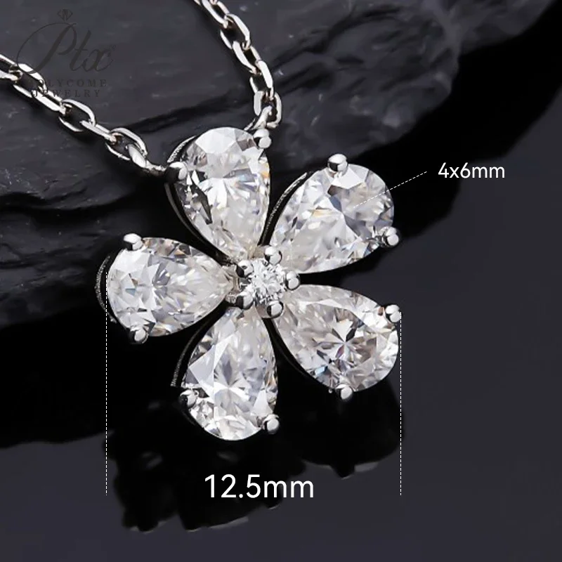 Halskette mit Fünfblättrigem Blumen-Anhänger, Moissanit-Diamant, 925 Sterling Silber Kette, Schmuck für Damen, Hypoallergen, Jubiläumsgeschenk – Detail 13