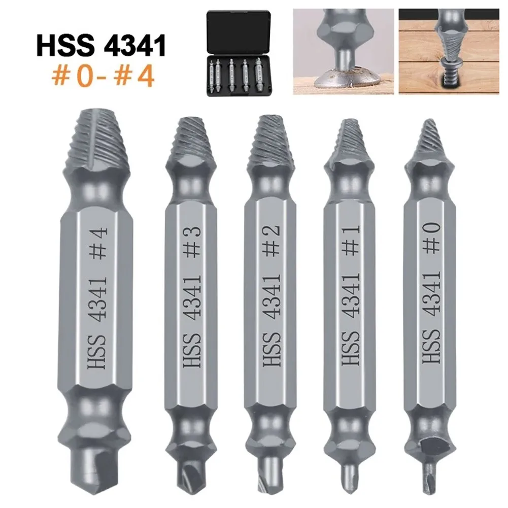 

5PCS Broken Damaged Screw Extractor Drill Bits Guide Set Broken Speed Out Easy Out Bolt Stud Stripped Screw Remover Tool