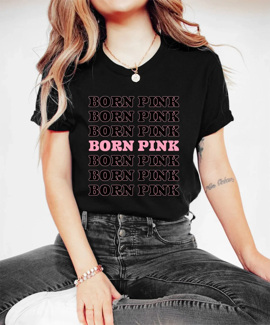 

T-Shirt Cartoon Born Pink World Tour Sweet Print Summer New Fashion Cute O-Neck Print Basic Clothing Top Black Fun Street T-Shir