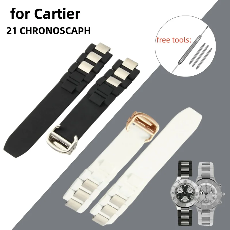 Silicone Watch Strap for Cartier 21 Chronoscaph Watchband Folding Buckle 20-10mm Dedicated Interface Bracelet for Men Women