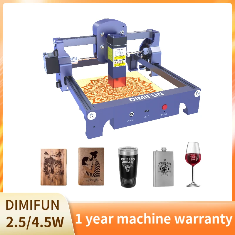 DIMIFUN 2.5/4.5W Woodworking Laser Engraving Machine Mini Portable DIY Engraving Machine for Acrylic Glass Leather