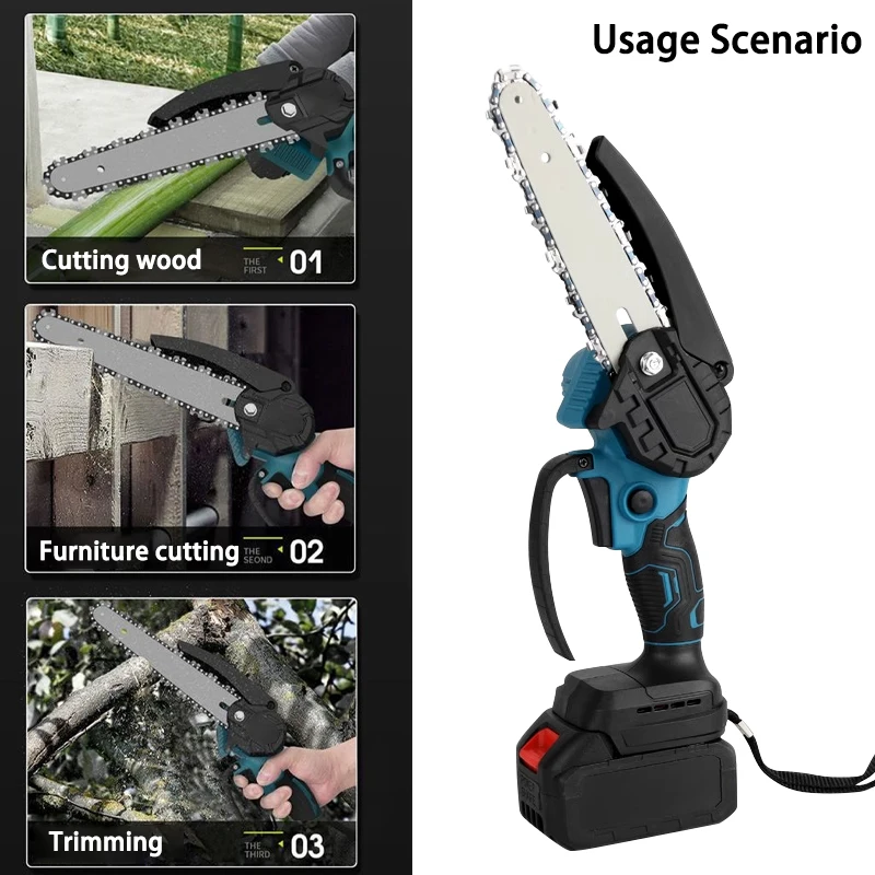 8 Inch Electric Chain Saw Mini Handheld Portable Chainsaw Tree Wood Cutter Pruning Garden Power Tool Compatible Makita Battery