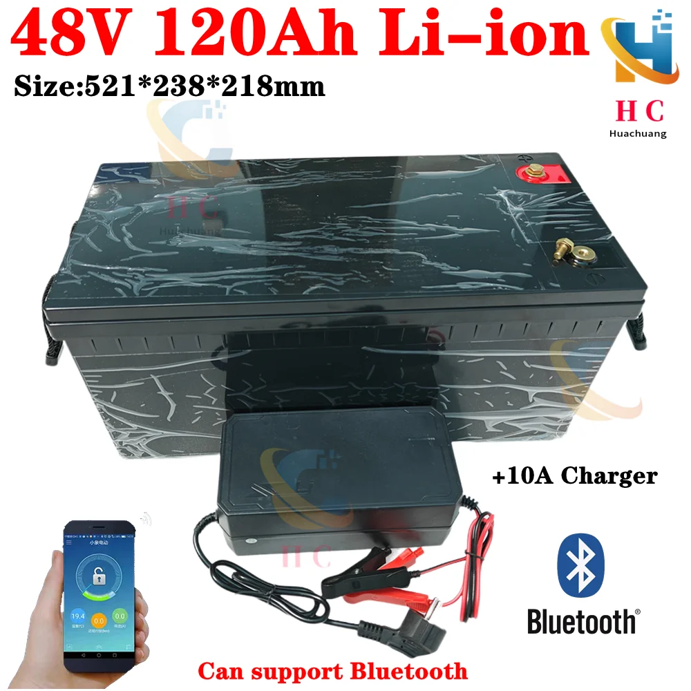 

waterproof lithium 48V 120AH li ion battery With BMS for 5000W 7000W UPS scooter EV boat Solar inverters +10A charger