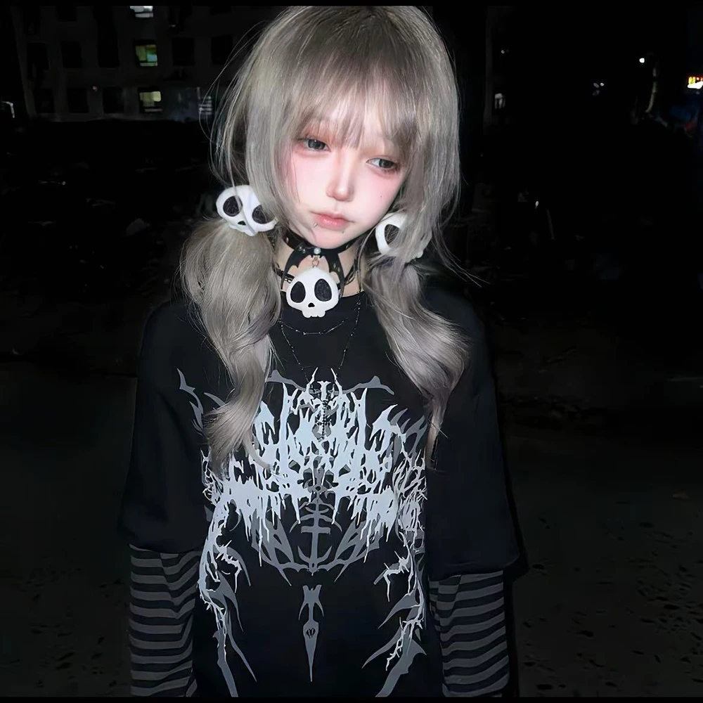 サブカルチャーゴシックロリータヘアピン原宿 Y2K ガールヘアクリップ頭飾りぬいぐるみスカル帽子ハロウィンヘアアクセサリー