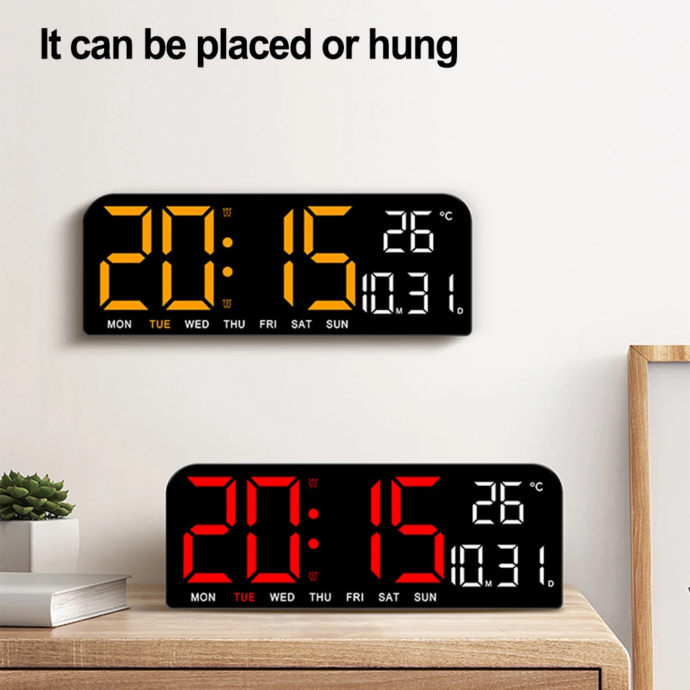 USB Powered Large Digital Wall Clock Temperature Humidity Week Auto Dimmer Table Clock Electronic LED Alarm Clock 12/24H Decor