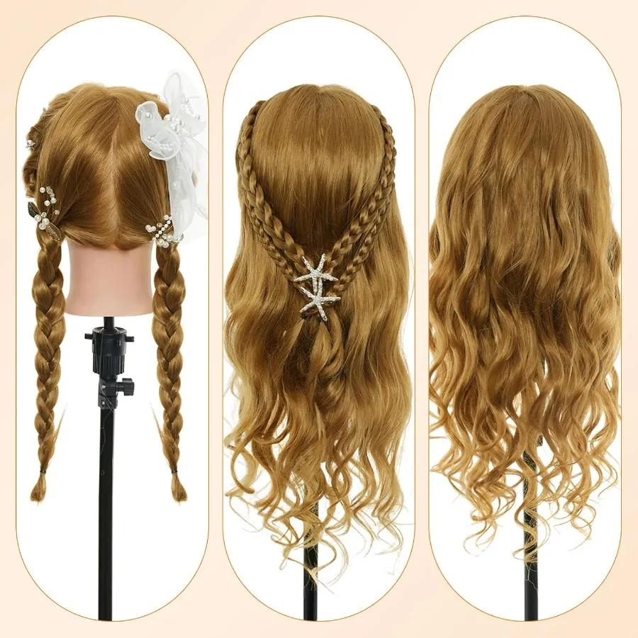 หัวหุ่นขนาด 26 นิ้ว พร้อมผมแท้ 80 เส้น สำหรับฝึกจัดแต่งทรงผมและถักเปียระดับมืออาชีพในโรงเรียนสอนเสริมสวย