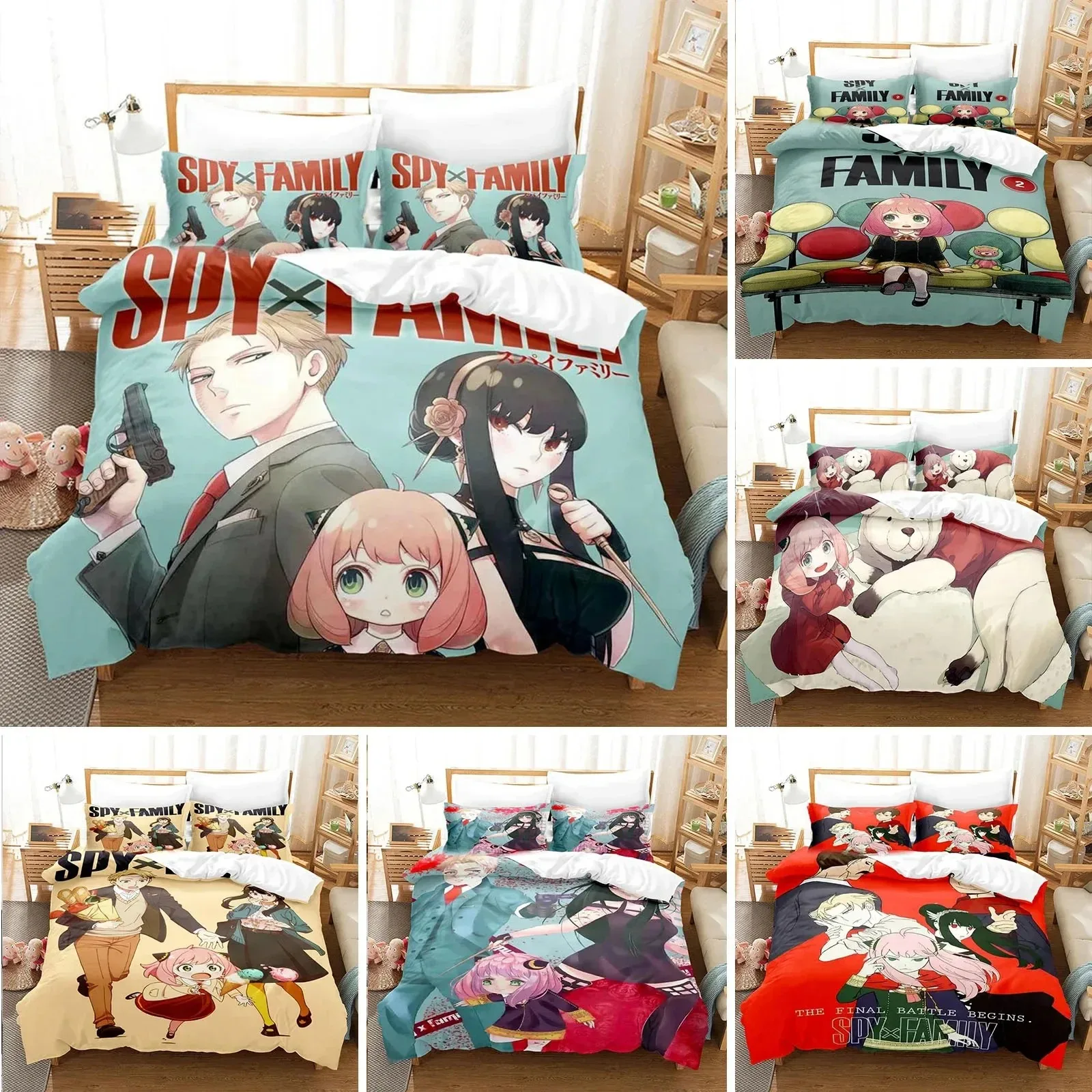 Anime Spy x Family Anya Duvet Cover Pillowcase Bedding Set Double Twin Full Queen King Adult Kids Bedclothes Quilt Cover