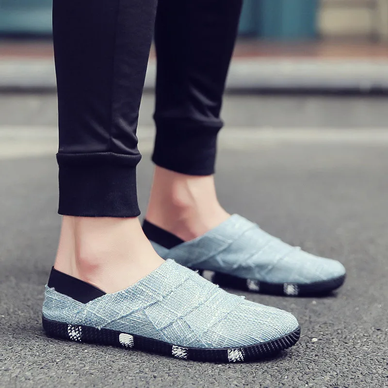 Casual Shoes for Men in Spring Summer Korean Version Flat Bottomed Barefoot Shoes for Lazy People Black Walking Shoes Wearing