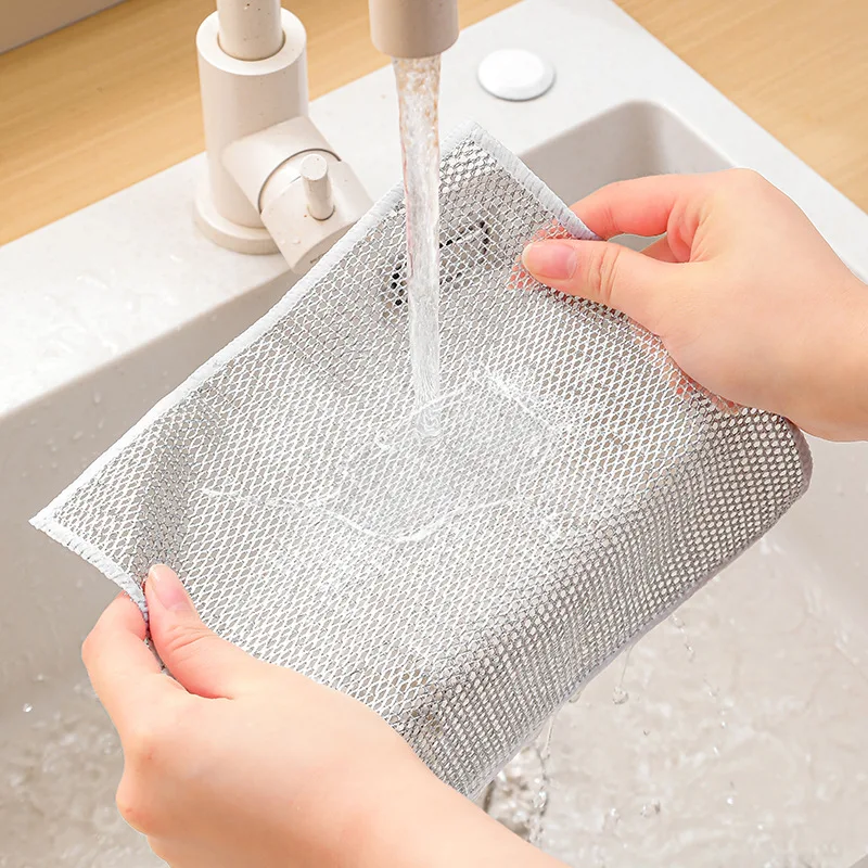 1-60PCS Steel Wire Wipes Mesh Non-Stick Silver Wire Wipes Dish Wipes Pots & Pans Cleaning Cloths Cleaning Cloth  Kitchen Towels