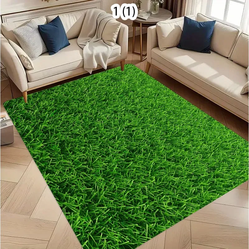 Green Grass Floral Girl Print Area Rug Vintage Oil Painting Style Floor Mat Nature Scenery Carpet for Bedroom Home Decor