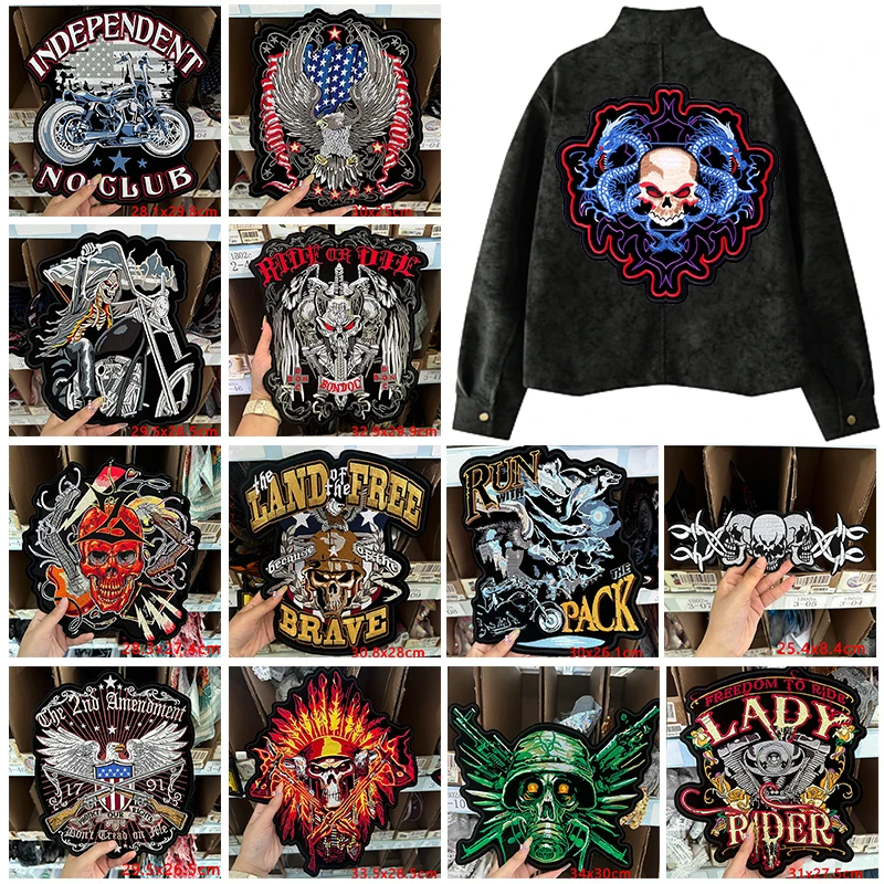 Large Punk Biker Embroidery Patch Iron On Patches For Clothing Thermoadhesive Patches On Jacket DIY Sew Motorcycle Rock Patches