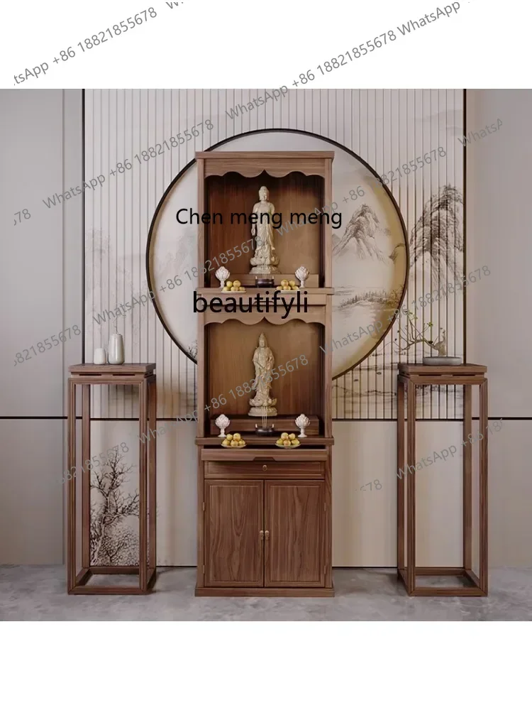 G153 新しい中国仏教の仏壇服飾収納棚無垢材富の神家庭用観音菩薩仏壇キャビネットリビングルーム祭壇モダン