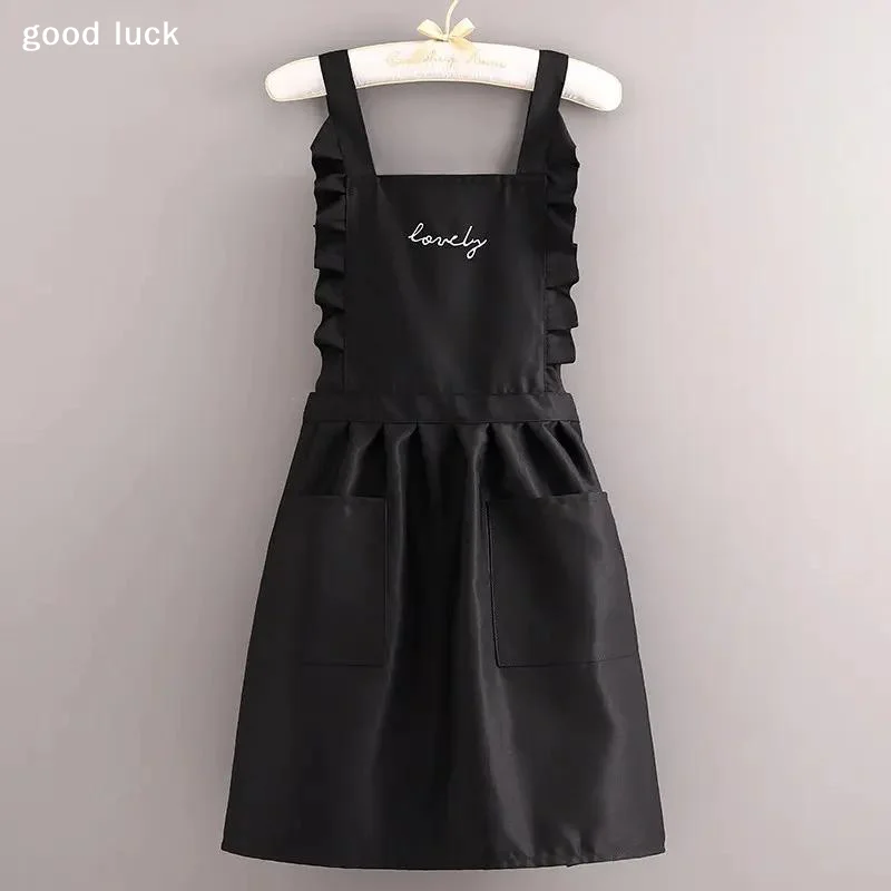 AnswerCute Polka Dot Kitchen Apron With Sweet Heart Ruffle Trim Large Front Pocket For Cooking Baking House Cleaning