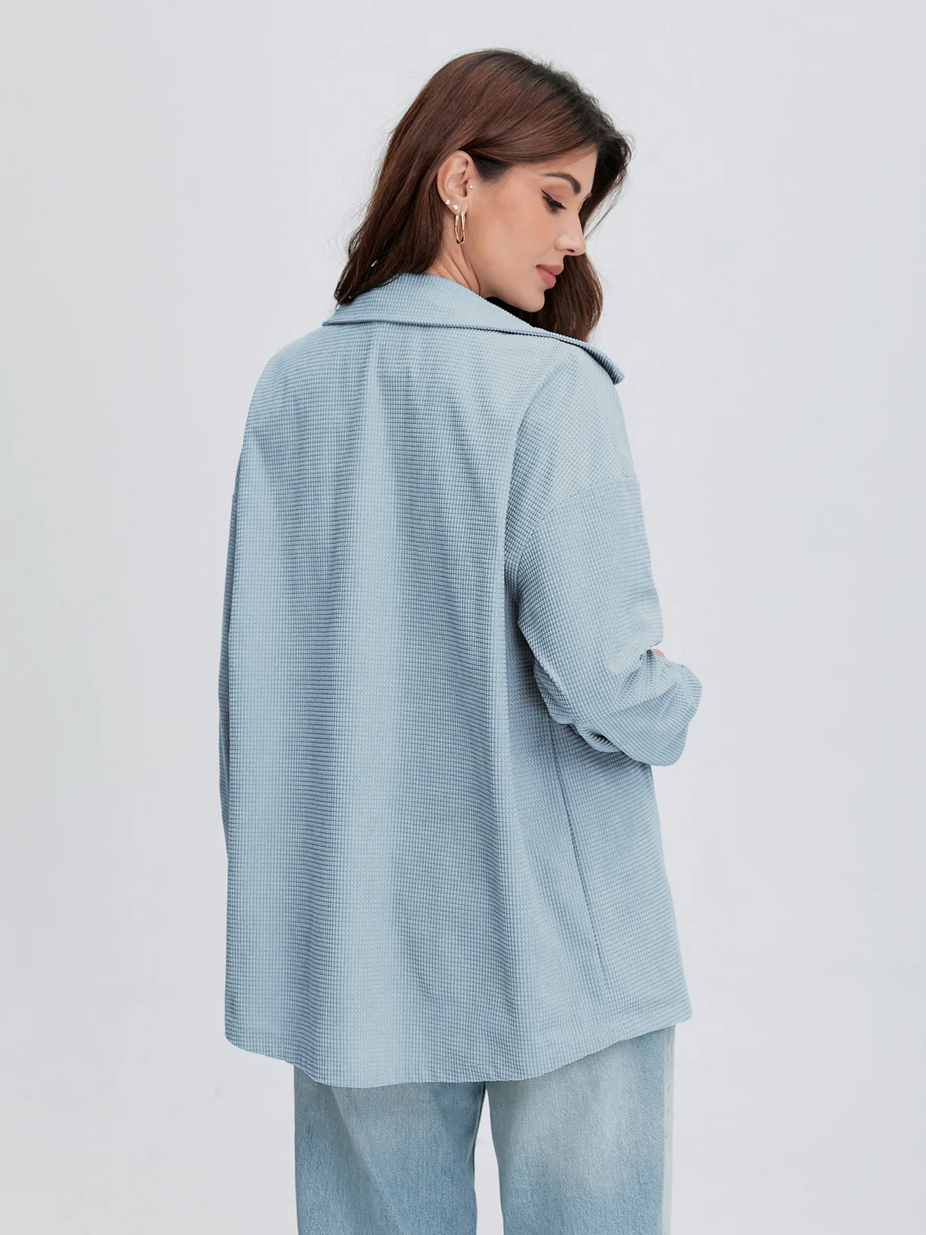 سترة نسائية قصيرة ذات لون نقي وياقة على شكل طية صدر وجيوب للخريف والشتاء، سترة أنيقة للارتداء اليومي في الهواء الطلق #5