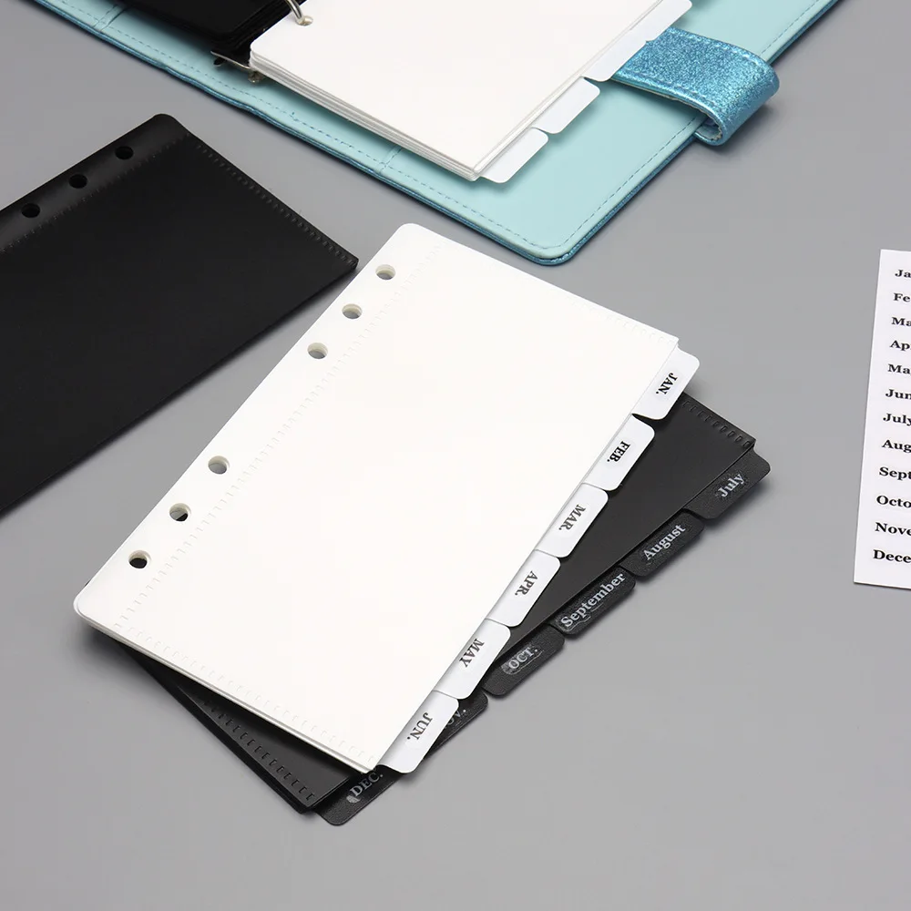 A6 6Pcs Binder PP Pocket Divider Pockets Folders for 6 Ring Notebook Divider Page Waterproof PVC Leaf Document Filing Bag