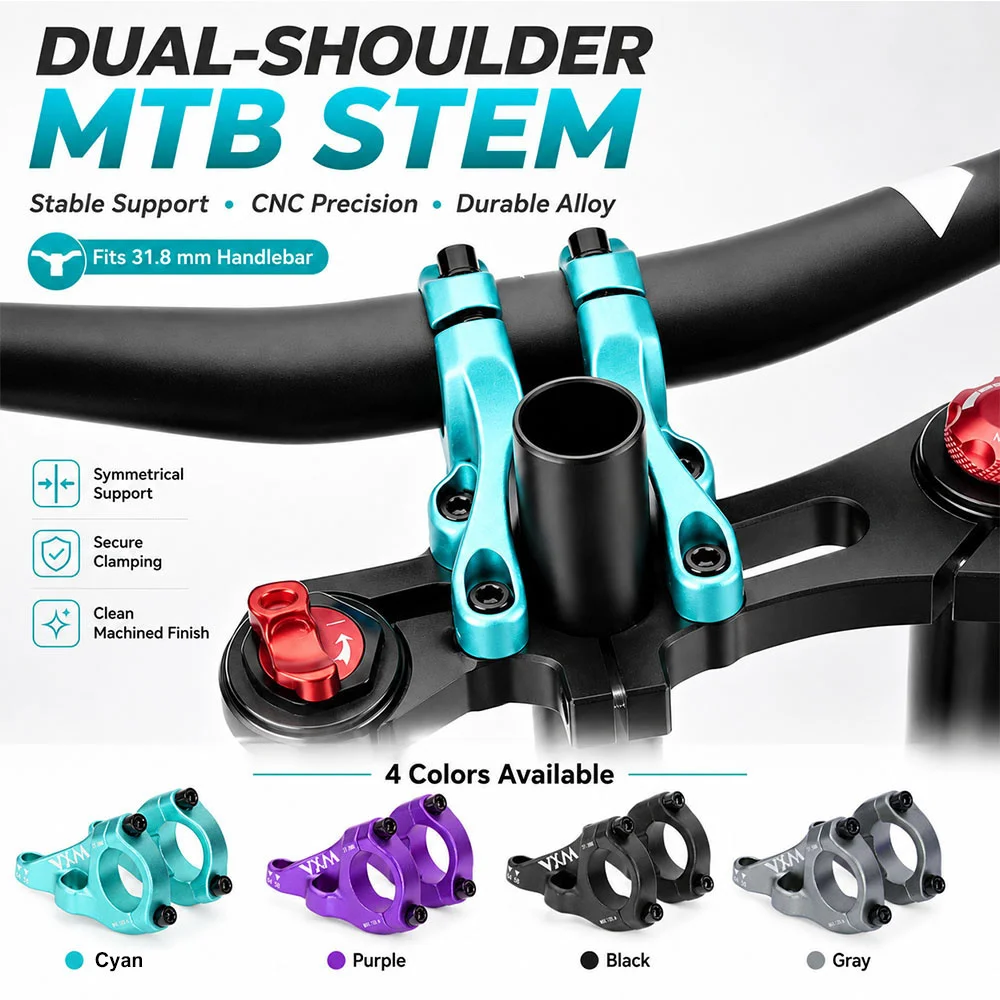 MTB Trail Bike Handlebar Stem 31.8mm Forged Aluminum 58/64mm Dual Shoulder Stable Steering Clamp for Mountain Cycling Upgrade